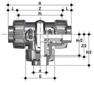 DP PVCc TDK 3 way ball valve T port diagram